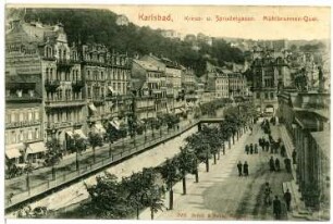 Karlsbad. Kreuz- und Sprudelgasse, Mühlbrunn-Quai gegen Stadthaus