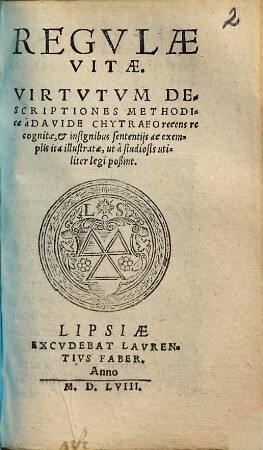 Regulae Vitae : Virtutum Descriptiones Methodicae