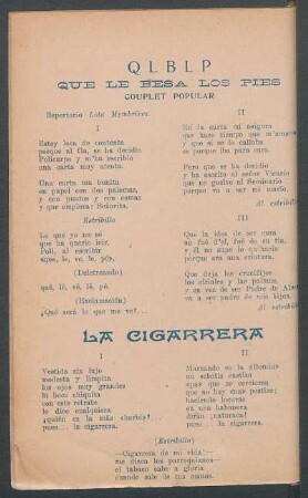 QLBLP - Qué le besa los pies : Couplet popular. Repertorio Lola Membrives