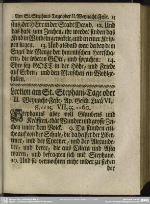 Lection am St. Stephani-Tage oder II. Weyhnacht-Feste