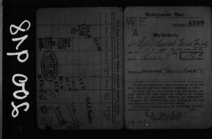Meldekarte des Arbeitsamtes Aue (sogennante Stempelkarte) des erwerbslosen Tischlers Erich Meinhold aus Markersbach 1930/31 : Meldekarte des Arbeitsamtes Aue des erwerbslosen Tischlers und Arbeiterfotografen Erich Meinhold