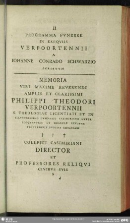 II. Programma Funebre In Exequiis Verpoortennii