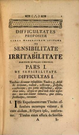 Difficultates circa modernorum Systema de sensibilitate et irrationabilitate humani corp.
