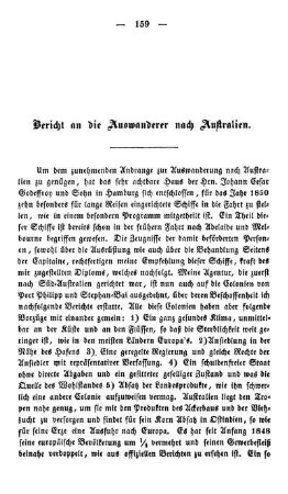 Bericht an die Auswanderer nach Australien.