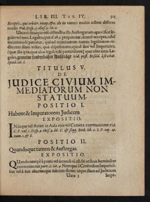 Titulus V. De Iudice Civium Immediatorum Non Statuum.