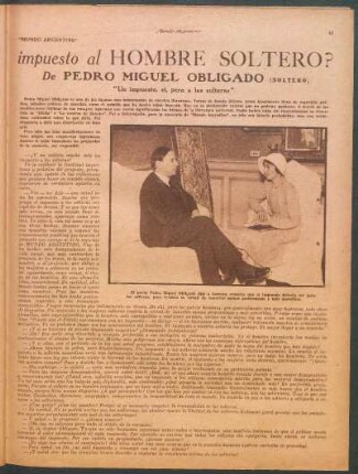 De Pedro Miguel Obligado [Soltero) : "Un impuesto, sí, pero a las solteras"