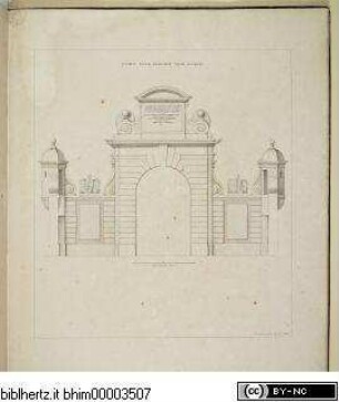 Bauwerke und Monumente in Avignon und in der Grafschaft Venaissin : Lavierte Federzeichnungen von Pierre Mignard, 1640 - 1725 (Titel fingiert), Eiusdem Portae Exterioris Facies Interior