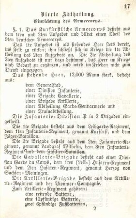 Vierte Abtheilung. Einrichtung des Armeecorps.