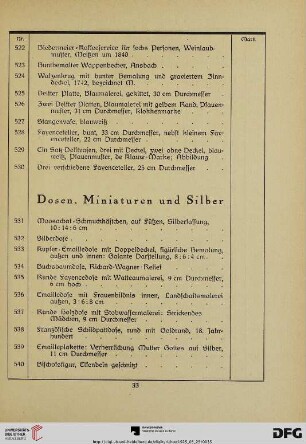 Dosen, Miniaturen und Silber (Nr. 531-567)