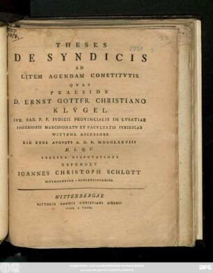 Theses De Syndicis Ad Litem Agendam Constitvtis