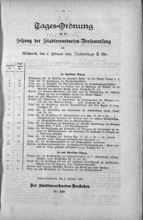 Tages-Ordnung, 8. Februar 1899