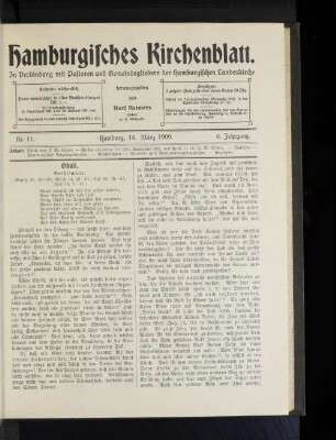Nr. 11. Hamburg, 14. März 1909. 6. Jahrgang.