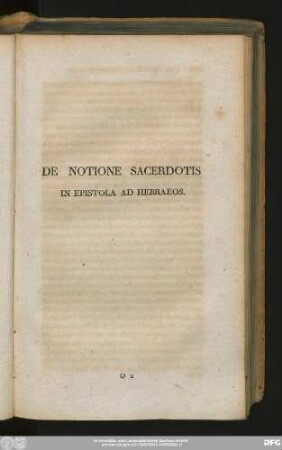 De Notione Sacerdotis In Epistola Ad Hebraeos.