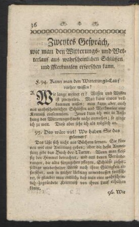 Zweytes Gespräch, wie man den Witterungs- und Wetterlauf aus wahrscheinlichen Schlüssen und Merkmalen erforschen kann