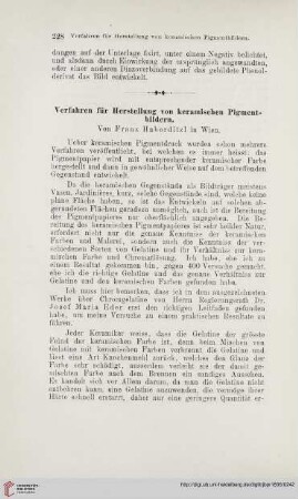 Verfahren für Herstellung von keramischen Pigmentbildern