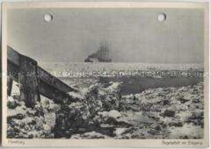 Winterlandschaft, Hamburg, Segelschiff im Eisgang