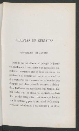 Siluetas de curiales : Recuerdos en antaño