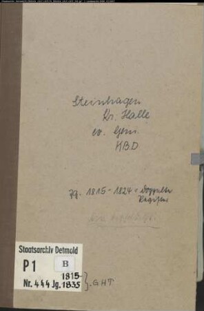 Kirchenbuchduplikat der evangelischen Gemeinde Steinhagen, Kreis Halle (GHT 1815-1835) (Gemeinde: Evangelische Gemeinde Steinhagen)