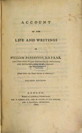 Account of the life and writings of William Robertson
