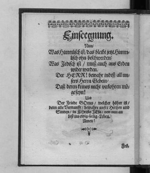 Einseegnung.