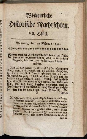 VII. Stück. Bayreuth, den 12. Februar 1766.