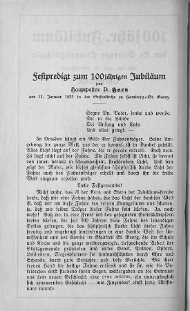 Festpredigt zum 100jährigen Jubiläum
