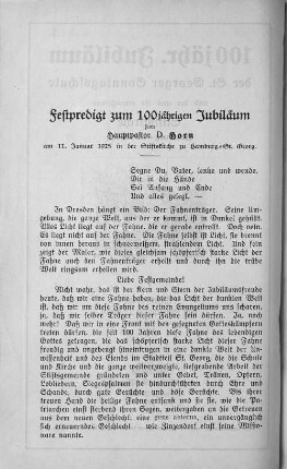 Festpredigt zum 100jährigen Jubiläum