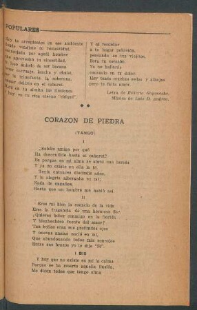 Corazón de piedra : (Tango)
