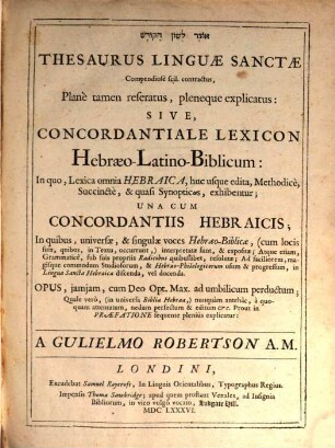 Thesaurus Linguae sanctae Compendiose scil. contractus