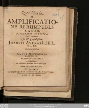 De Amplificatione Rerumpublicarum, Disputatio Politica