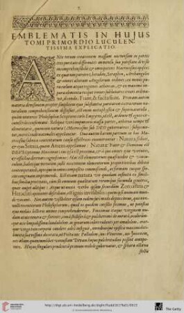Emblematis in hujus tomi primordio luculentissima explicatio