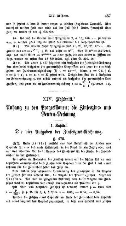 XIV. Abschnitt. Anhang zu den Progressionen; die Zinseszins- und Renten-Rechnung.