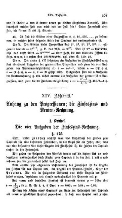 XIV. Abschnitt. Anhang zu den Progressionen; die Zinseszins- und Renten-Rechnung.