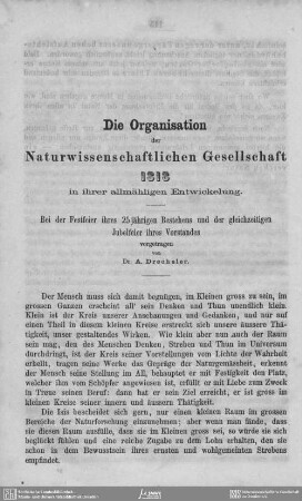 Die Organisation der Naturwissenschaftlichen Gesellschaft ISIS in ihrer allmähligen Entwicklung