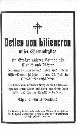 Todesanzeige Detlev von Liliencron