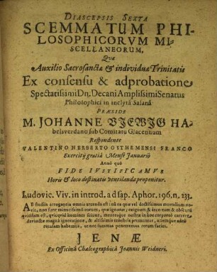 Diascepsis Sexta Scemmatum Philosophicorvm Miscellaneorum