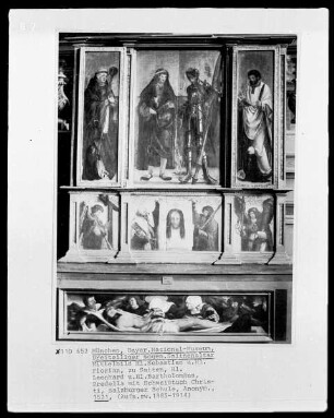 Salinenaltar — Die Heiligen Leonhard, Sebastian, Florian, Bartholomäus mit Stiftern