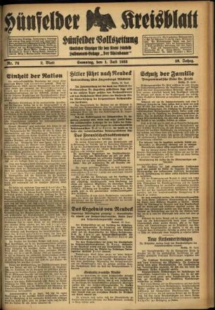 Zweite Ausgabe vom Samstag, den 01. Juli 1933.