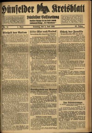 Zweite Ausgabe vom Samstag, den 01. Juli 1933.