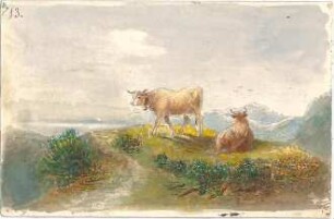 Neureuther, Eugen Napoleon; Deutschland; Österreich; Landschaftsskizzen - Rinder auf der Weide (Ansicht)
