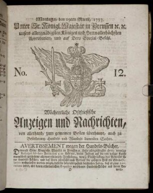 No. 12. Montags, den 19ten Martii, 1753.