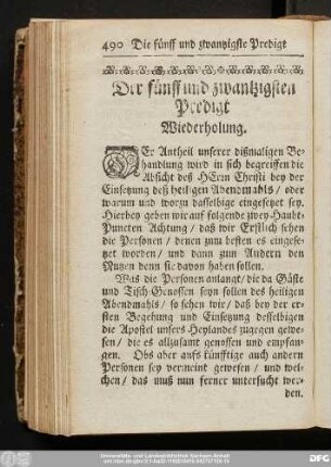 Der fünff und zwanzigsten Predigt Wiederholung.