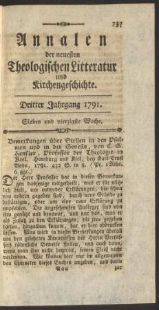 Sieben und vierzigste Woche