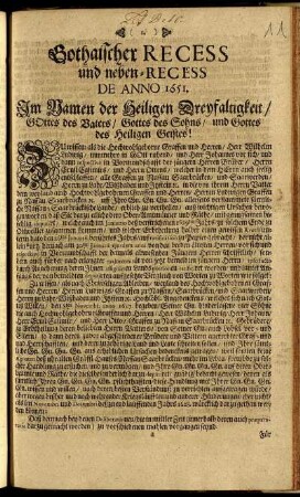 Gothaischer Recess und neben-Recess De Anno 1651