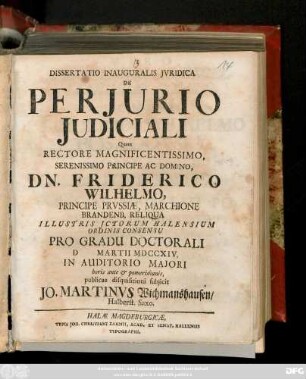 Dissertatio Inauguralis Jvridica De Perjurio Judiciali
