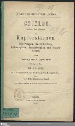 1866, 3.April: Rudolph Weigel's Kunst-Auction