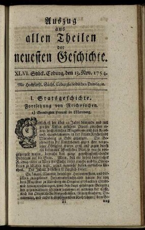 XLVI. Stück. Coburg, den 13. Nov. 1754.