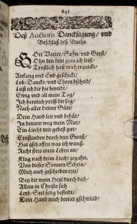 Deß Auctoris Dancksagung/ und Beschluß deß Buchs.