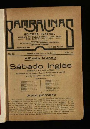 Sábado inglés : comedia en tres actos