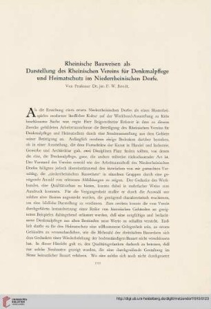 Rheinische Bauweisen als Darstellung des Rheinischen Vereins für Denkmalpflege und Heimatschutz im Niederrheinischen Dorfe
